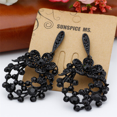 

Fashion Bohemia Ethnic Rhinestone Big Flower Dangle Earrings Antique Silver Color Crystal Drop Earring Turkish Indian Jewelry