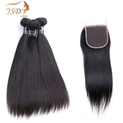 

JSDShine Straight Virgin Hair Bundles With Closure Malaysian Hair Weave 3 Bundles with Closure Human Hair Weft With Closure