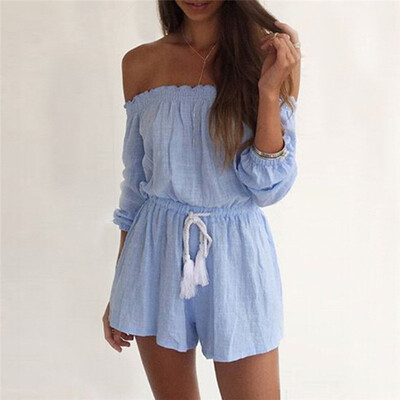 

Женщины Мода Rompers вскользь свободные эластичные шнуровки Charms бюстгальтер сиамские шорты Bodycon Stomacher с плеча Playsuits Slash Neck Leotard Summer Siamese Pant Beac