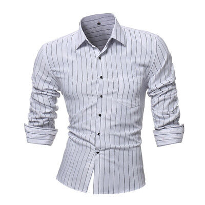 

Spring Mens Long Sleeve Striped Shirt