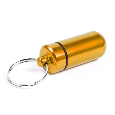 

1PCS Aluminum Pill Box Case Medicine Bottle Holder Container Keychain Waterproof GOLDEN