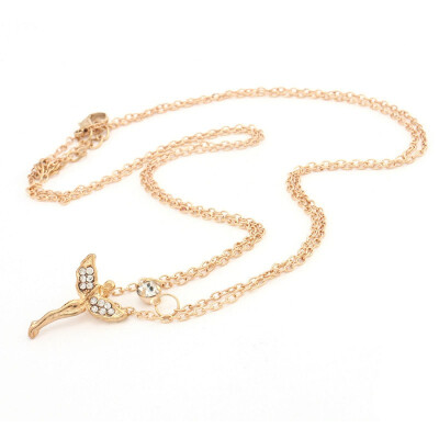 

Fashion Full Rhinestone Lady Necklace Wing Pendant GolenSilver Necklace New