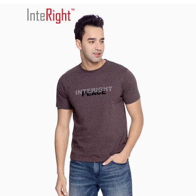 

INTERIGHT mens T-shirt round neck cotton letter printing casual short-sleeved hemp purple  code