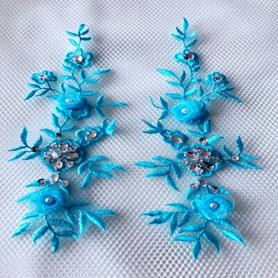 

Light blue sew on Stereo embroidery flowers patches Water soluble embroidery lace applique on mesh 259cm