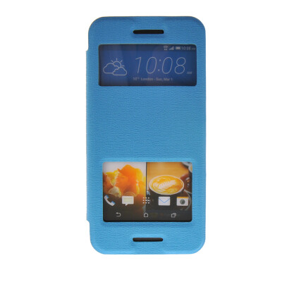 

MOONCASE View Window Leather Side Flip Pouch Stand Slim Shell Back Case Cover for HTC One M9 Blue