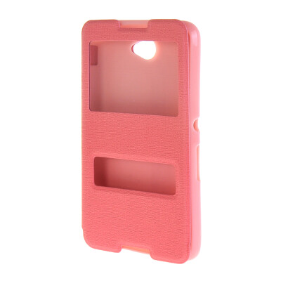 

MOONCASE Side Flip Hard board Slim Leather Bracket Window Case Cover for Sony Xperia E4 Pink