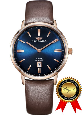 

BRIGADA Швейцарские часы для мужчин, Nice Business Casual Blue Brown Мужские часы