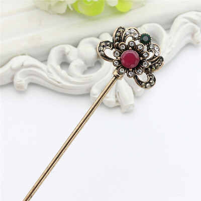 

Vintage Turkish Women Flower Hair Sticks Clasp Mellow Resin Jewelry Retro Gold Color India Hairwear Arabia Bride Bun Hairpin