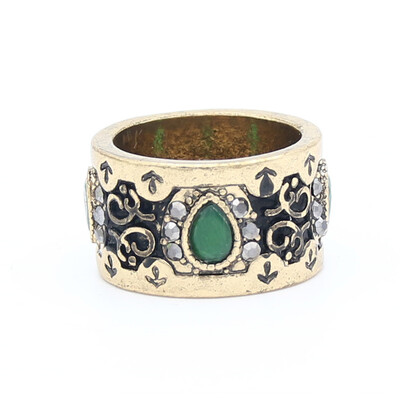 

Vintage Women Flower Ring Antique Gold Color Water Drop Resin Broadside Rings Stage Royal Jewelry Arabesque Bridal Finger Ring