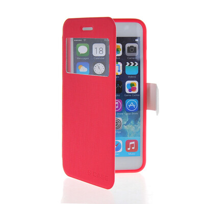 

MOONCASE View Window Leather Side Flip Stand Pouch Soft Back Shell ЧЕХОЛ ДЛЯ Apple iPhone 6 ( 4.7 inch ) Hot pink
