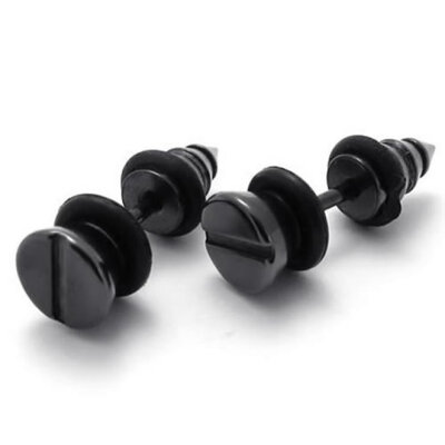 

Hpolw 2pcs Stainless Steel Mens Stud Screw Earrings 1 Pair Color Black Diameter 7mm