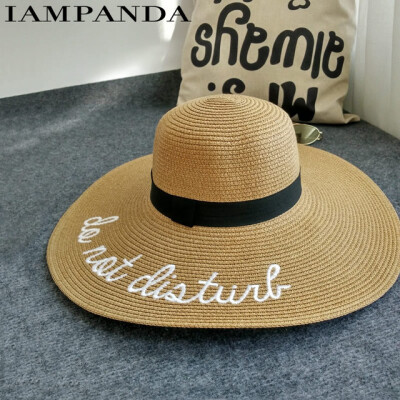 

2018 letter embroidery cap Big brim Ladies summer straw hat youth hats for women Shade sun hats Beach hat sale