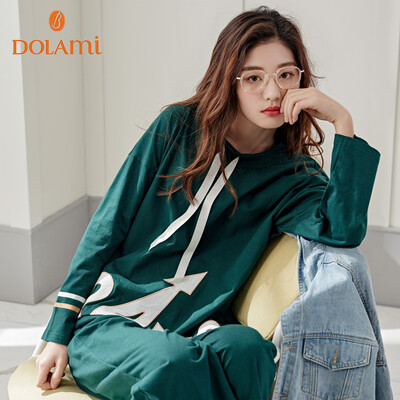 

Dora beauty DOLAMI pajamas womens spring long sleeves Korean leisure sports can wear outside clothing suits DL812065 green M