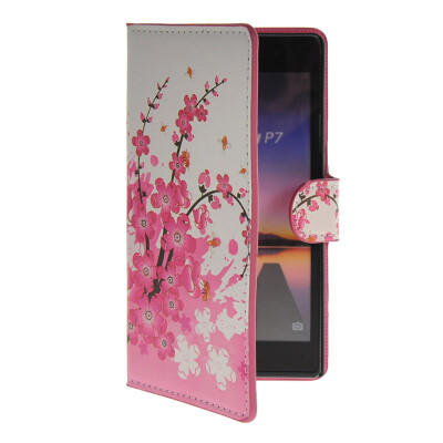 

MOONCASE Plum flower style Leather Side Flip Wallet Card Slot Stand Pouch Case Cover for Huawei Ascend P7