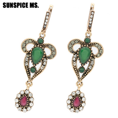 

Elegent Turkish Women Long Hook Dangle Earrings Antique Gold Resin Flower Drop Earring Jewelry Indian Bohemia Wedding Bojoux