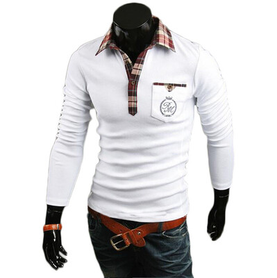 

Zogaa New Mens POLO Shirt Grid Matching Color Long Sleeve Slim