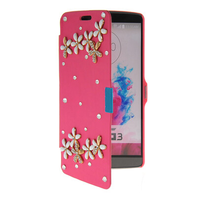 

MOONCASE Bling Rhinestone Crystal Ultre Slim Leather Side Flip Wallet Shell Back ЧЕХОЛ ДЛЯ LG G3 Hot pink