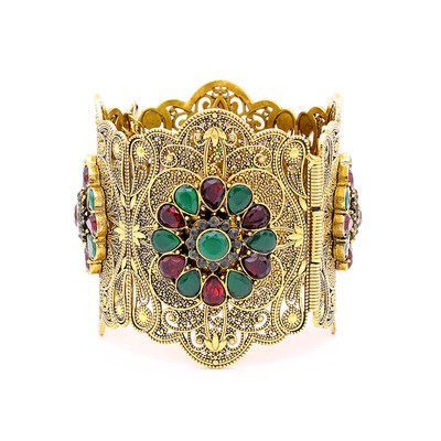 

Ethnic Women Emboss Flower Resin Bangle Cuff Antique Gold Color Rome Mesh Wavelike Bracelet Jewelry Albania India Bridal Armlet
