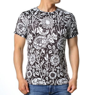 

Casual Pullover Tops Flower Printed Short Sleeves T-shirts For Men