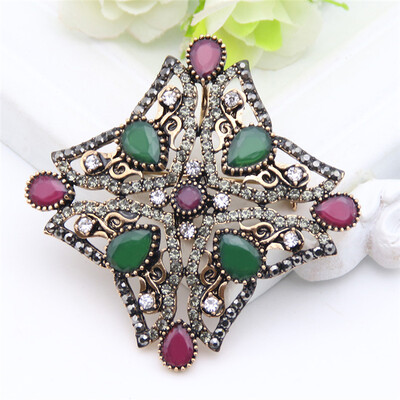 

High Quality Turkish Star Brooch Pins Hollow Resin Antique Gold Color Brooches Broches Women Hijab Lapel Scarf Pins Jewelry