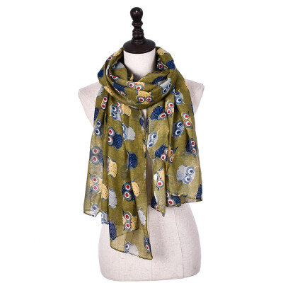 

Jeouly long scarf for beautiful Elegant Women Ladies Owl scarf Summer Beach Scarves Cartoon Cute Owl Women Thin ventilate