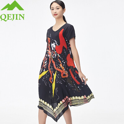 

2018 summer women dresses loose pregnat dresses flower printed sommer kleid double crepe silk dress streetwear big sizes dresses