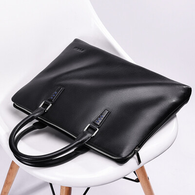 

POLO fashion mens bag business briefcase first layer cowhide handbag black