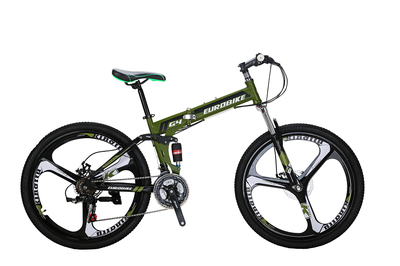 

Eurobike 26 "Складной горный велосипед Shimano 21 Speed ​​Дисковый тормоз Полная подвеска MTB Складные колеса Mag Blue / Red / Army Green