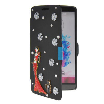 

MOONCASE Bling Rhinestone Crystal Ultre Slim Leather Side Flip Wallet Shell Back ЧЕХОЛ ДЛЯ LG G3 Black