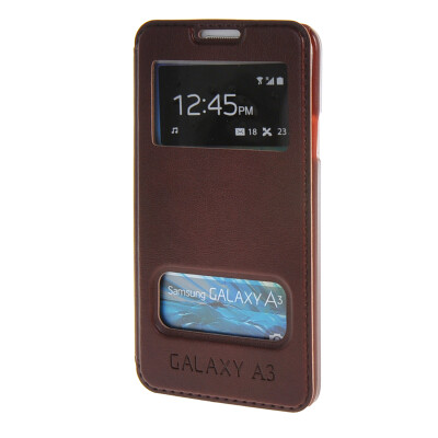 

MOONCASE Samsung Galaxy A3 Case View Leather Flip Pouch Bracket Back Cover Red