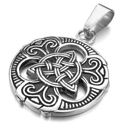 

Hpolw Men's Stainless Steel Pendant Necklace Silver Black Irish Celtic Knot Triquetra -with 23 inch Chain