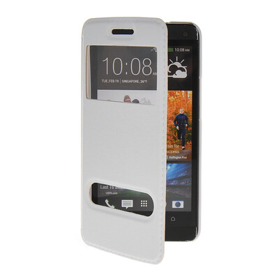 

MOONCASE View Window Leather Side Flip Pouch Stand Shell Back ЧЕХОЛ ДЛЯ HTC One M7 White