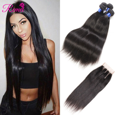 

Rcmei High Quality 8A Bundles & Closure Brazilian Straight Bundles With Closure 4 Bundles Straigth Weave With Closrue Virgin Human