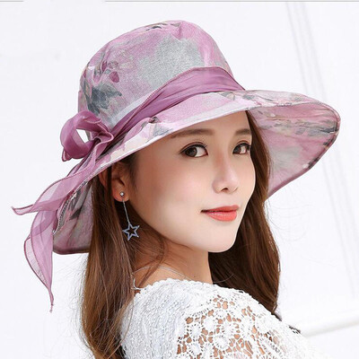 

Womens Summer Beach Bucket Panama Hat with Bowknot & Wide Birm