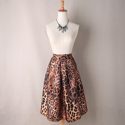 

BACHASH Новая осенняя зимняя женская атласная леопард Печать Плиссированные юбки с высокой талией A-Line Tutu Midi Размер юбки S-XL