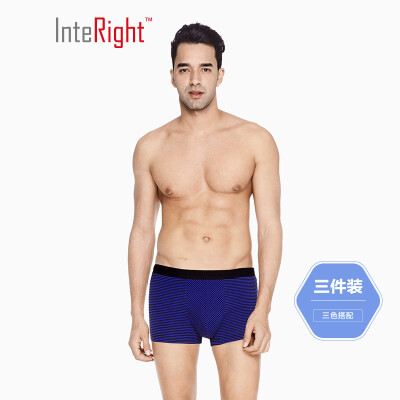 

INTERIGHT underwear mens stretch cotton Ming gluten striped boxer 3 boxed mixed color A