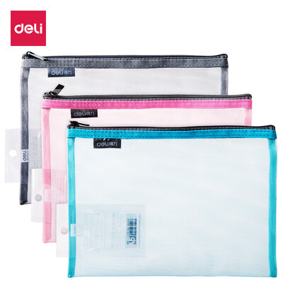 

Deli deli A5 mesh ventilation zipper file bag storage bag single 3 colors random 5554