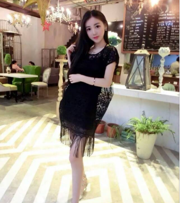 

Lovaru ™ In the summer of 2015 the new dress Beautiful female heavy fringed edge hem two-piece render skirt