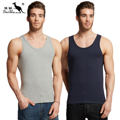 

Kangaroo DaiShu 2 pieces mens vest mens cotton casual sports tide mens vest bottoming shirt gray treasure blue