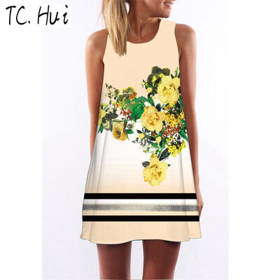 

fashion 2018 new trend digital printing round neck strapless dress
