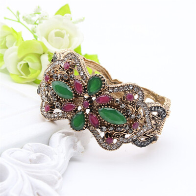 

Luxuriant Antique Flower Turkish Bangle Wave Type Cuff Retro Gold Color Hollow Resin Bangle&Bracelet Arab Women Festival Bijoux