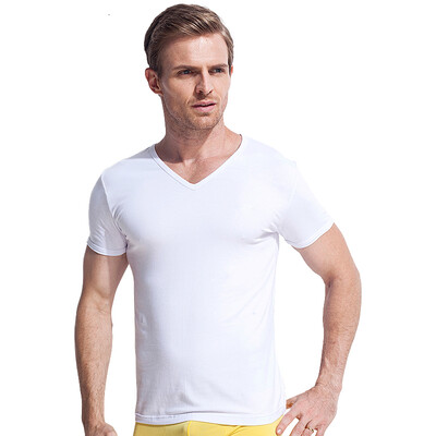

Seven wolves men&39s pure color cotton short-sleeved T-shirt V-neck bottoming shirt summer sports 98714 white XXL