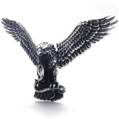 

Hpolw New Vintage Jewelry Stainless Steel Casting Black&Silver Cool Large Hawk Eagle Pendant Biker Mens Necklace18-26 inch Chain