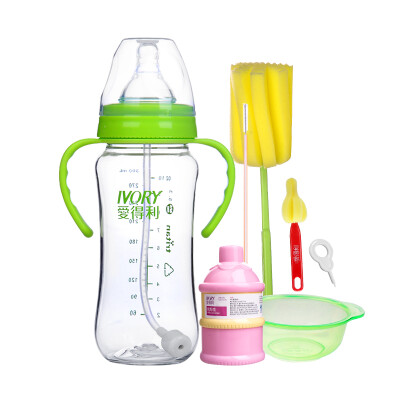 

IVORY Baby bottle wide caliber drop-proof handle Tetrio baby bottle bottle set 300ml with cross nipple JDT-06