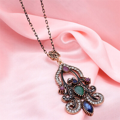 

SUNSPICE MS. Турецкий Vintage Flower Pendant Necklaces для женщин Античный золотой цвет смолы индийских ювелирных изделий Этническ