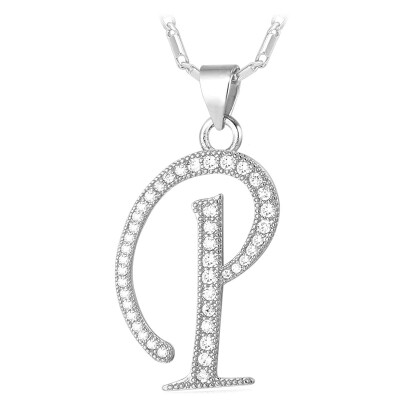 

U7 Capital Initial Letter P Necklace Women Men Jewelry 2016 New Fashion Platinum / Gold Plated Alphabet Letter Pendant