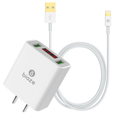 

Biaz (BIAZE) Комплект зарядного устройства Dual USB Digital Display Charger + Позолоченный Apple 8/7 / 6s Plus Кабель данных 1.2m Белый M16 + K26