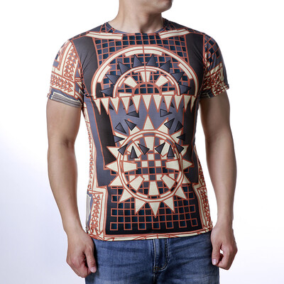 

Mens Fashion Brown Short Sleeve Round Neck Printed T-Shirts