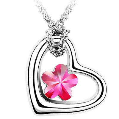 

Womens Heart Necklace Pendant Fashion Jewelry Austrian Crystal Exquisite Flower Necklace Accessories 18KGP 116