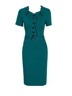 

Short Sleeves Solid Buttons Dress Without Sash